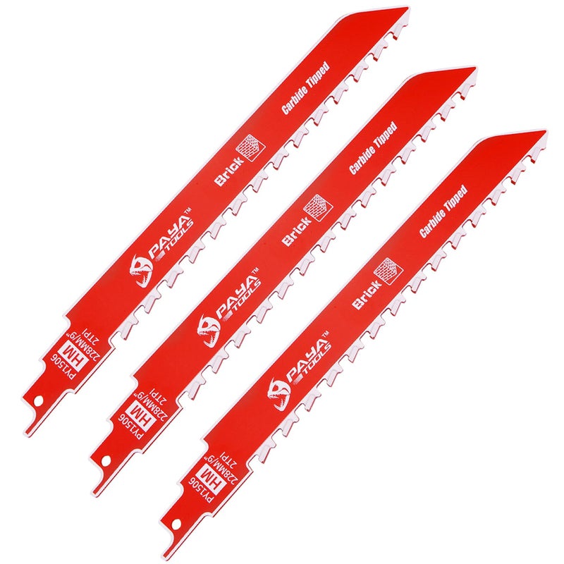 Paya Tools 9-Inch Masonry Reciprocating Saw Blade  2Tpi Carbide Blades For Cutting Aerated Concrete And Hollow Brick (3-Pack) - Image 1