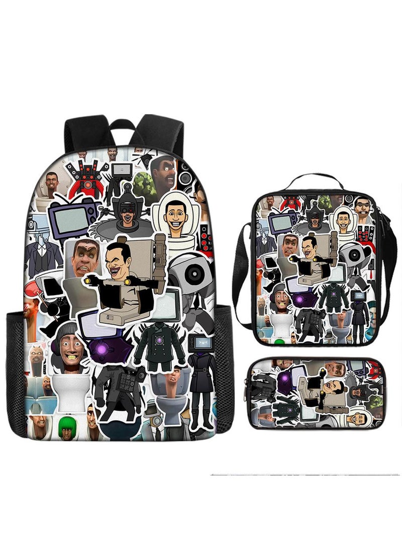 3 Pcs Skibidi Toilet  School Bag Satchel Pencil Case Animated Game Skibidi Toilet Man Gifts For Kids TV Man Toilet Man Titan Man - Image 1