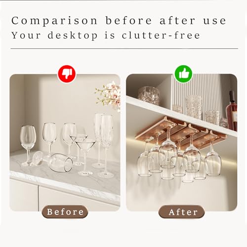 Vaisoeny 2Pack Wine Glass Holder - Under Cabinet, No Drilling Installation, Stemware Rack for Kitchen and Bar (Amber) - Image 3