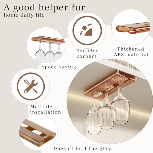 Vaisoeny 2Pack Wine Glass Holder - Under Cabinet, No Drilling Installation, Stemware Rack for Kitchen and Bar (Amber) - Image 2