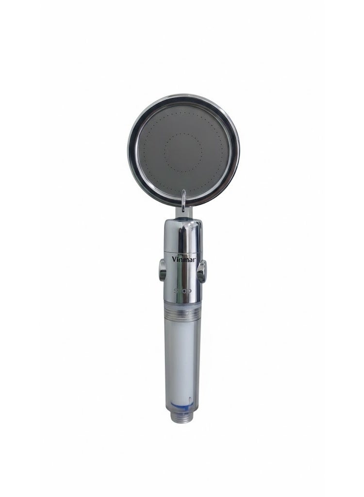 360 Rotated Shower Head Propeller Bathroom Turbo Boost Water Saving Spray Shower Head with Button Strong Big Water Flow (Silver) - Image 2