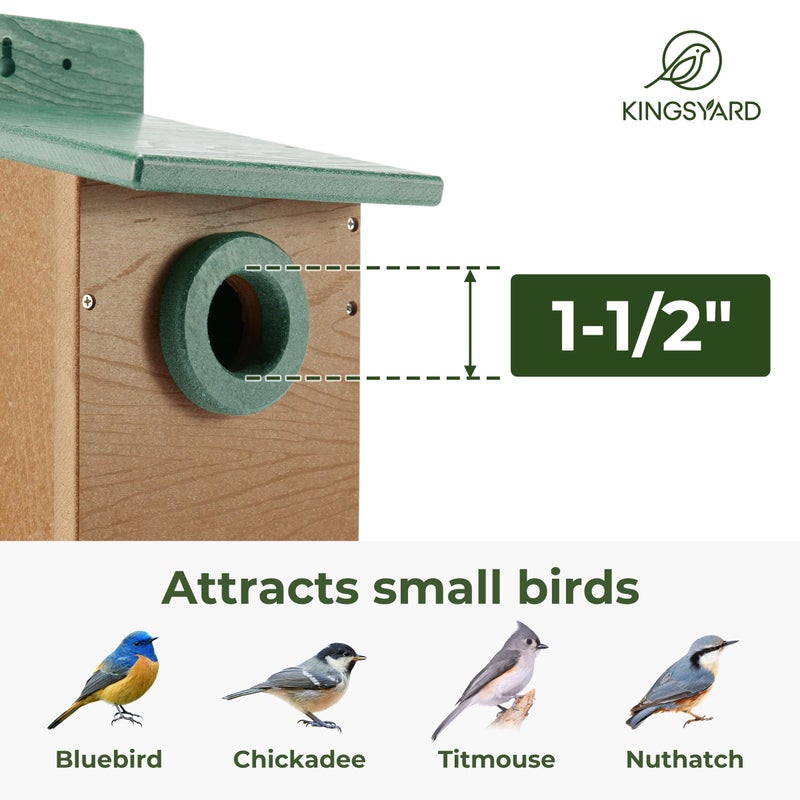 Kingsyard Recycled Plastic Bird House for Outdoor - Durable Nesting Box with Clear View Panel & Predator Guard for Bluebird Wren Swallow Finch, Green & Brown - Image 4