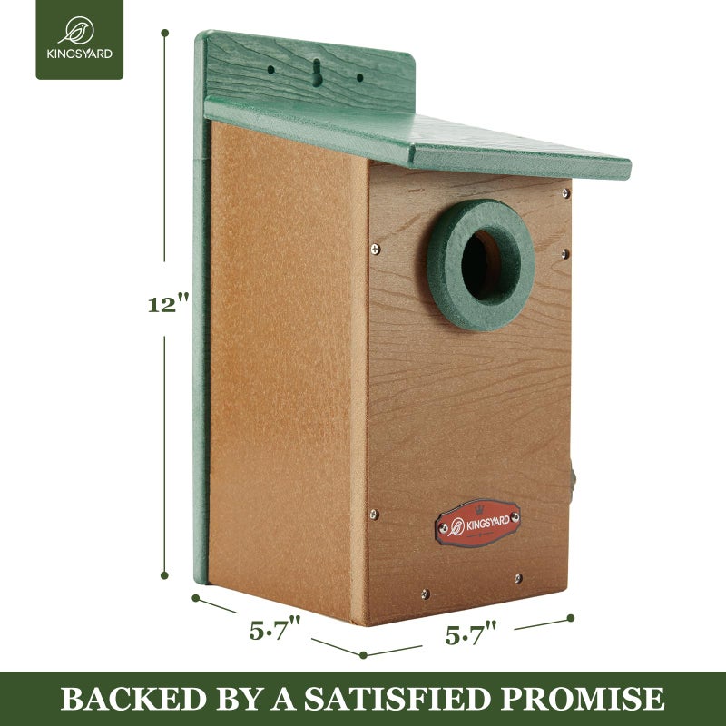 Kingsyard Recycled Plastic Bird House for Outdoor - Durable Nesting Box with Clear View Panel & Predator Guard for Bluebird Wren Swallow Finch, Green & Brown - Image 2