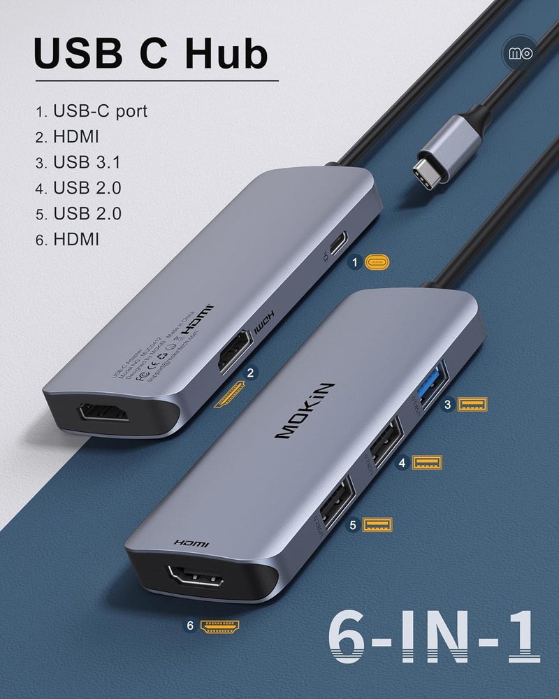 Mokin Docking Station USB C to Dual HDMI Adapter, USB C Hub Dual HDMI Monitors for Windows,USB C Adapter with Dual HDMI,3 USB Port,PD Compatible for Dell XPS 13/15, Lenovo Yoga,etc - Image 2