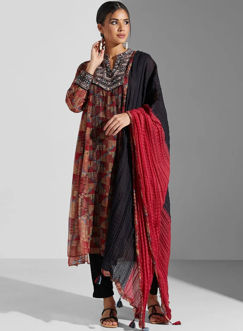 RITU KUMAR Printed Kurti & Pants Set With Dupatta
