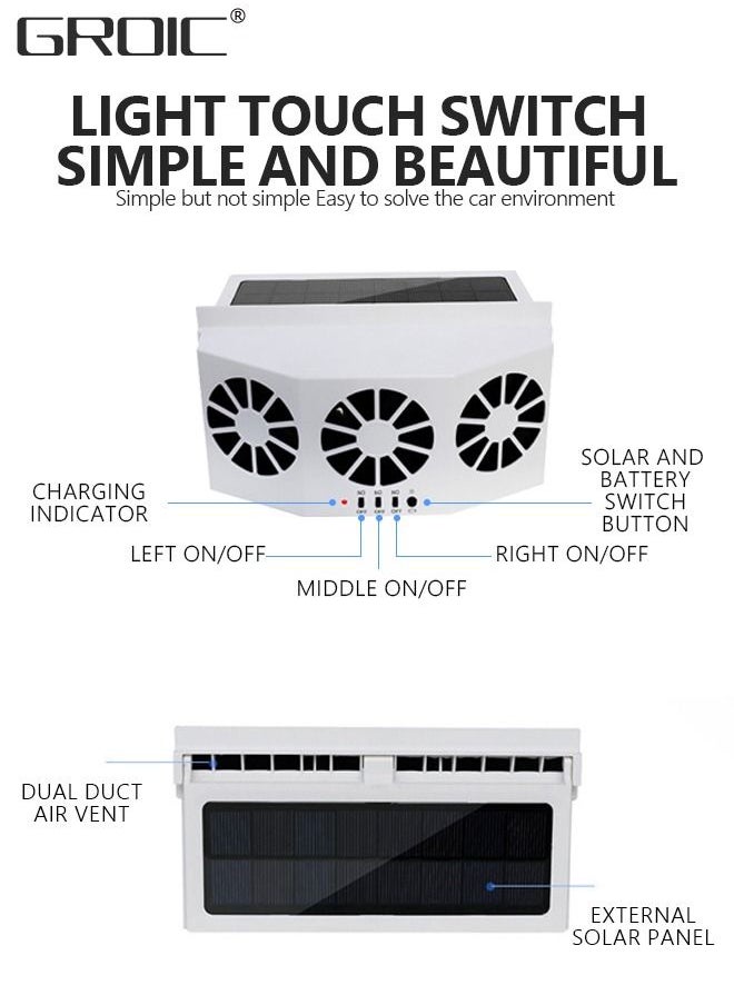 GROIC - Solar Powered Car Fan,Car Exhaust Fan,Car Air Purifier,Car Solar Power Air Vent Radiator Fans for Backseat or Frontseat,Vehicle Ventilation Fan - Image 1