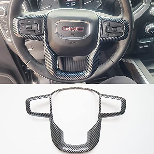 ZiWen New Carbon Fiber Print Steering Wheel Cover Trim for GMC Sierra 1500 2500HD 3500HD 2020 2021 2022 2023 2024 2025 Yukon XL 2021 2022 2023 2024 2025 (Carbon Fiber Print) - Image 1