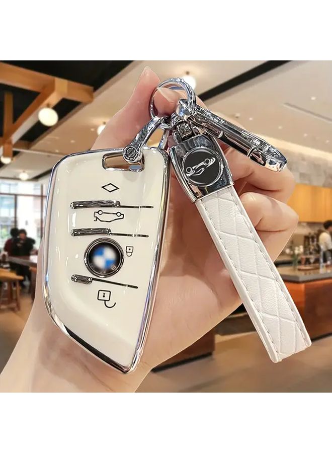 White Car Key Case With Key String Durable For 2 3 5 6 7 Series X1 X2 X3 X5 X6 Models - Image 4
