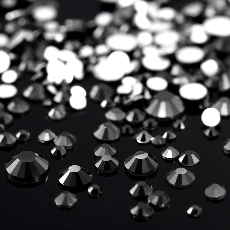 AD Beads 1440 Pieces Mixed Size No Hotfix Glue on Quality Glass Flatback Rhinestones Round Crystal Gems (03 Jet Black) - Image 2