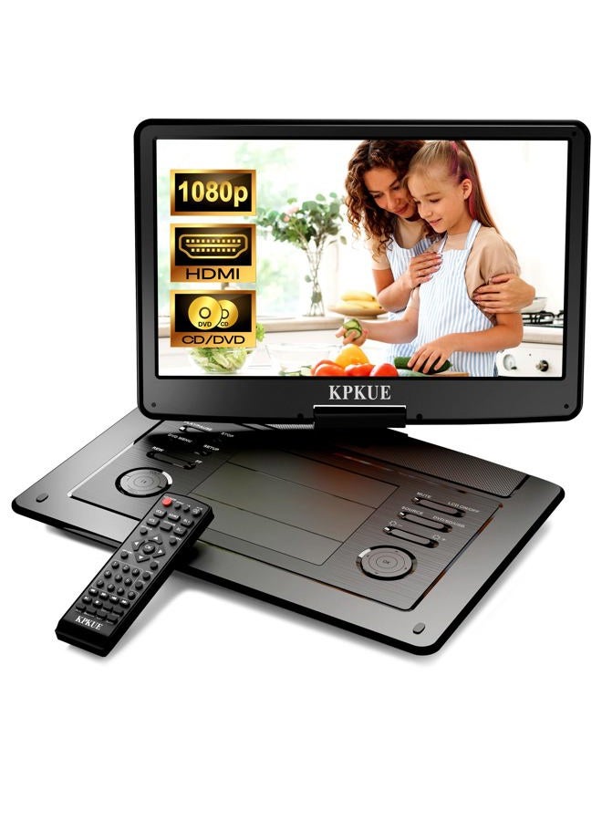 KPKUE 15.6" Portable DVD Player with FHD Screen -Large Swivel Display Provide In-car Entertainment, Built-in Long Battery Life, Supports Multiple Disc Formats,HDMI,USB,SD, Enjoys Dual-Speaker Music Anywhere - Image 1