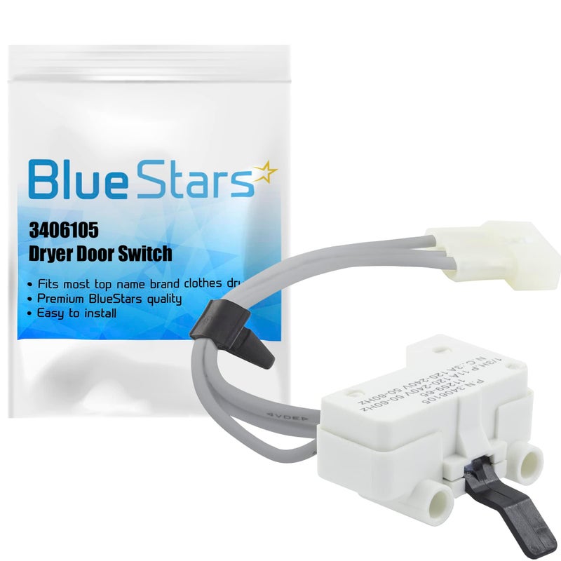 BlueStars Ultra Durable 3406105 Dryer Door Switch - Compatible with Kenmore Whirlpool KitchenAid 11060012000 11060022010 11060232000 3LER5436EQ0 3LGR5436EQ0 7MBPS8843MQ0 - Image 1