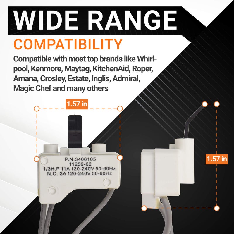 BlueStars Ultra Durable 3406105 Dryer Door Switch - Compatible with Kenmore Whirlpool KitchenAid 11060012000 11060022010 11060232000 3LER5436EQ0 3LGR5436EQ0 7MBPS8843MQ0 - Image 2