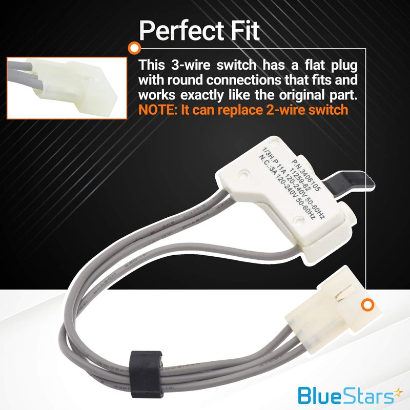 BlueStars Ultra Durable 3406105 Dryer Door Switch - Compatible with Kenmore Whirlpool KitchenAid 11060012000 11060022010 11060232000 3LER5436EQ0 3LGR5436EQ0 7MBPS8843MQ0 - Image 5