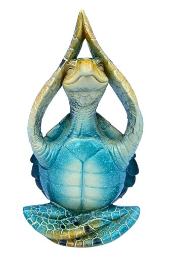 VVGIFTS Sea Turtle Meditation Yoga Decor Garden Figurine Sea Turtle Meditating Coastal Beach Decorations Zen Yoga Resin Statue for Home Office Decorations Put The Palm up
