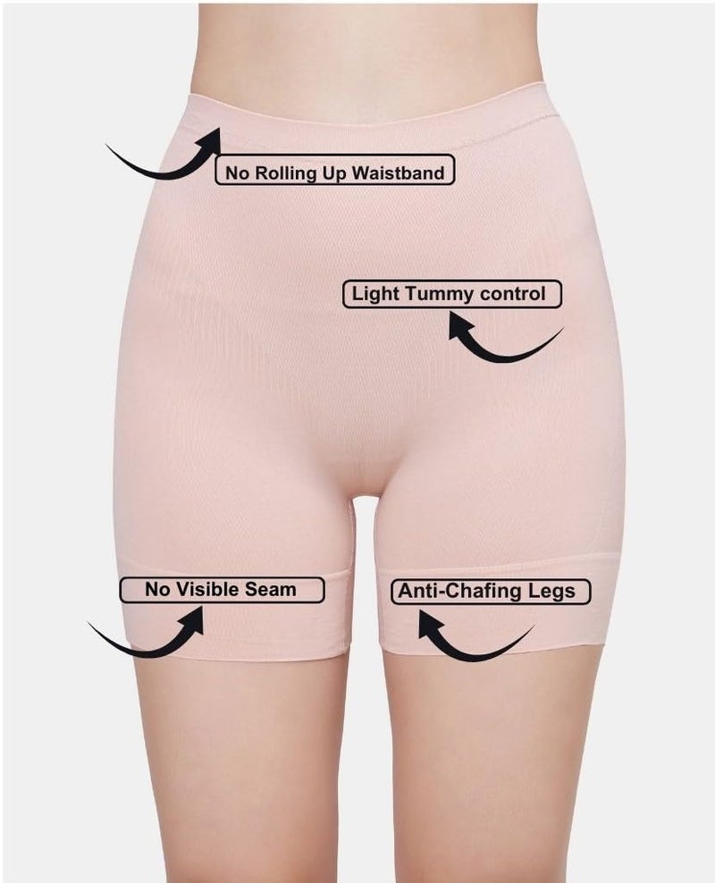 PLUMBURY Seamless High Waist Tummy Control Shapewear Boyshort Panty,Beige, Size M - Image 5
