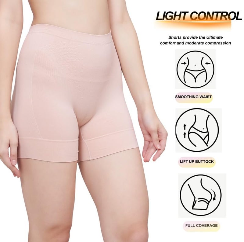 PLUMBURY Seamless High Waist Tummy Control Shapewear Boyshort Panty,Beige, Size M - Image 3