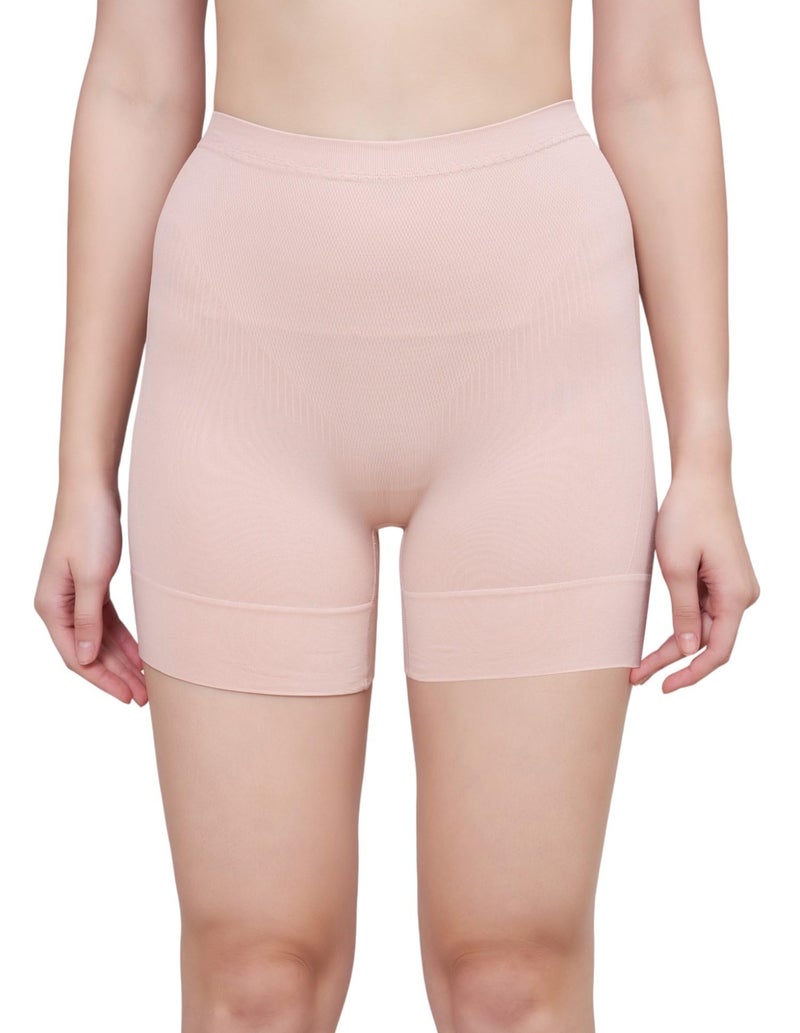 PLUMBURY Seamless High Waist Tummy Control Shapewear Boyshort Panty,Beige, Size M - Image 1
