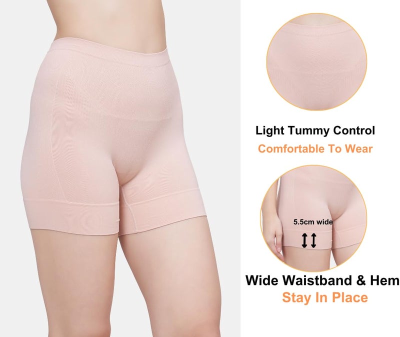PLUMBURY Seamless High Waist Tummy Control Shapewear Boyshort Panty,Beige, Size M - Image 4