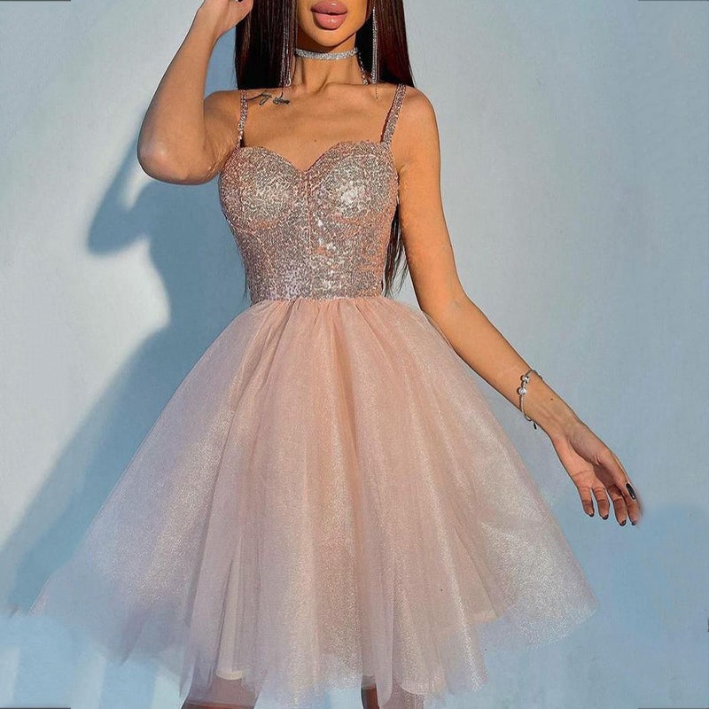 Fairy Evening Dress 2025 Winter New Heavy Industry Sequin Pink Banquet Host Fashion Toast Dress - Image 1
