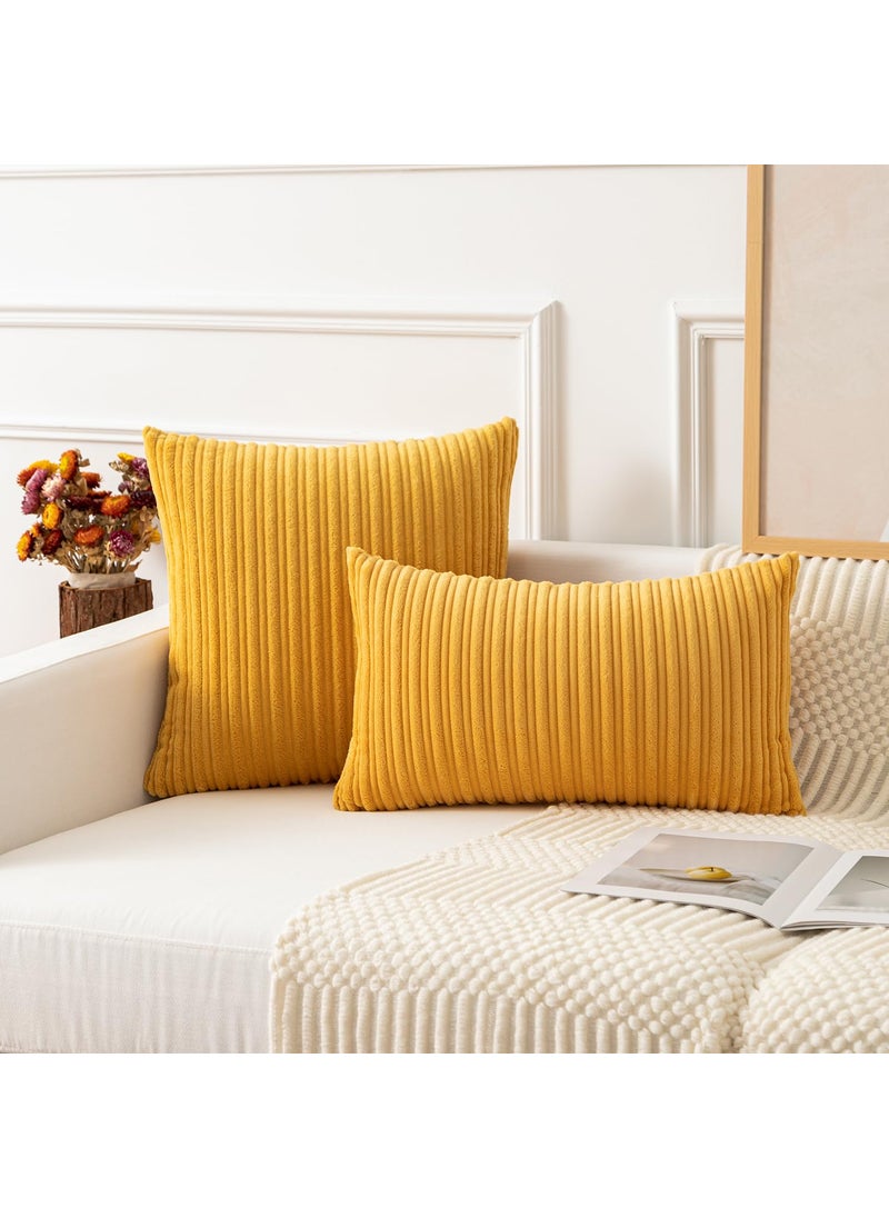 K KEVIN TEXTILE Kevin Textile Pack of 2 Corduroy Soft Soild Decorative Square Throw Pillow Covers Set Cushion Cases Pillowcases for Christmas Sofa Bedroom Car 26 x 26 Inch 66 x 66 Cm Orange Yellow  - Image 5
