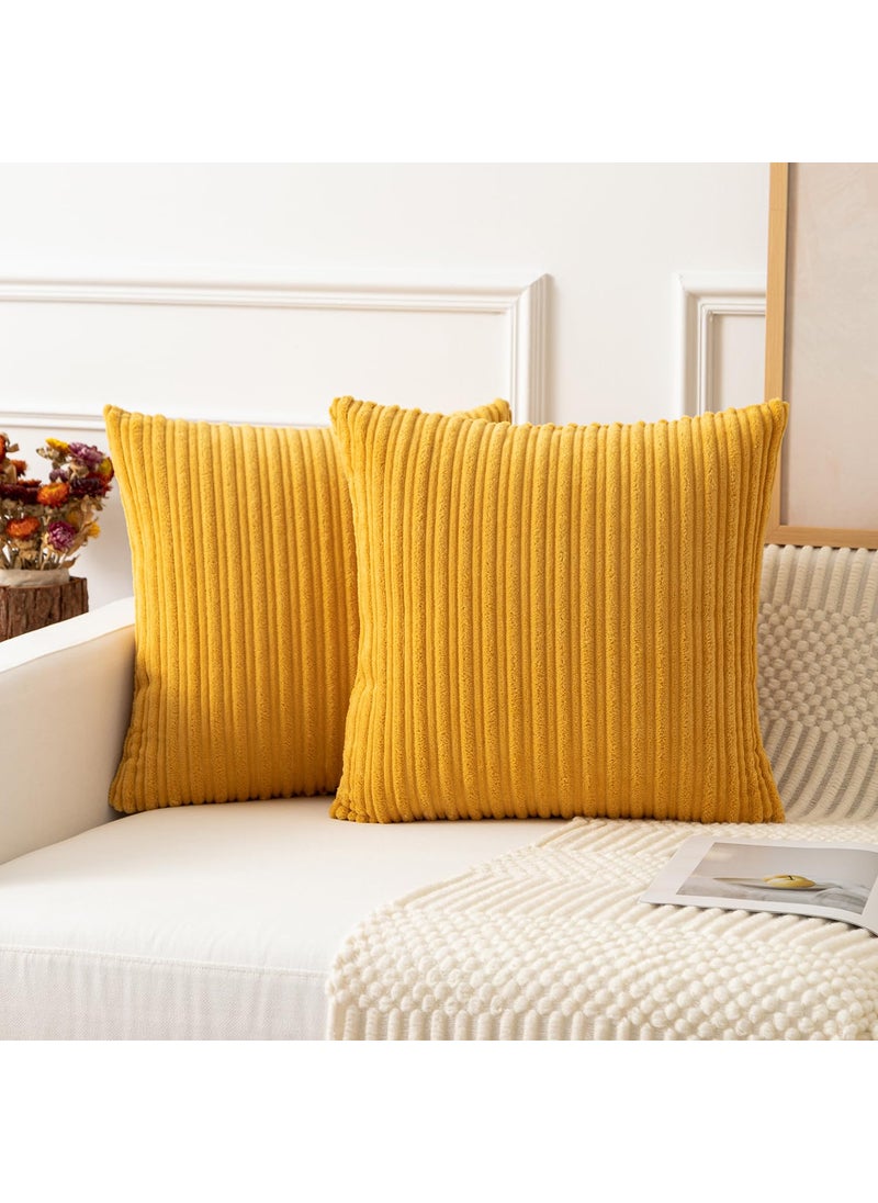 K KEVIN TEXTILE Kevin Textile Pack of 2 Corduroy Soft Soild Decorative Square Throw Pillow Covers Set Cushion Cases Pillowcases for Christmas Sofa Bedroom Car 26 x 26 Inch 66 x 66 Cm Orange Yellow  - Image 1