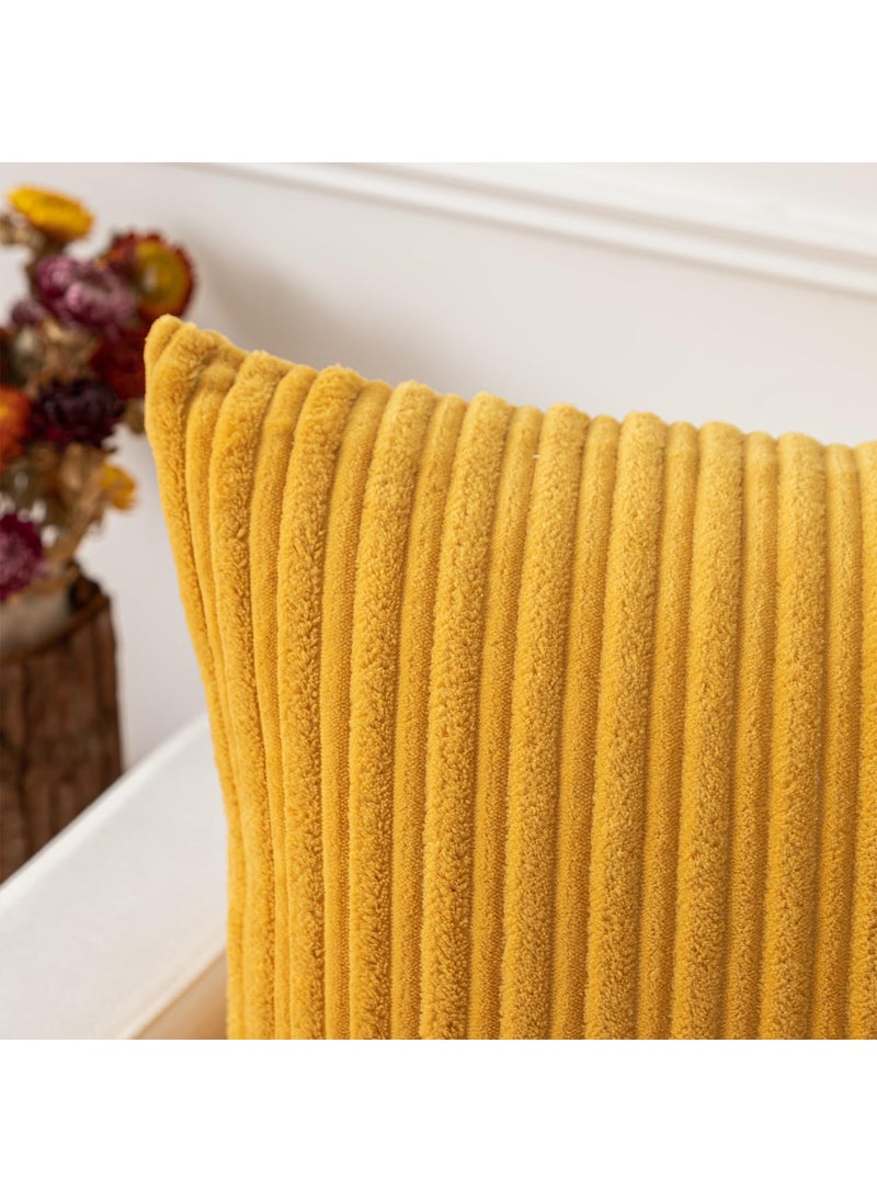 K KEVIN TEXTILE Kevin Textile Pack of 2 Corduroy Soft Soild Decorative Square Throw Pillow Covers Set Cushion Cases Pillowcases for Christmas Sofa Bedroom Car 26 x 26 Inch 66 x 66 Cm Orange Yellow  - Image 3