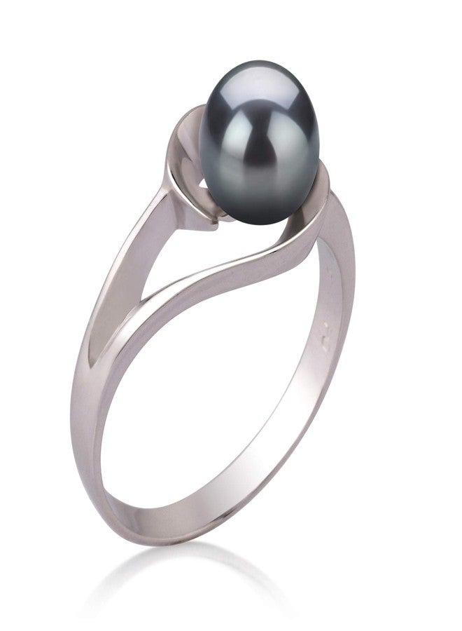 PearlsOnly Clare Black 6-7mm AAA Quality Freshwater 925 Sterling Silver Cultured Pearl Ring For Women - Size-6 - Image 2