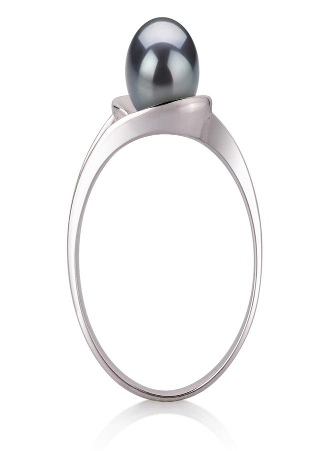 PearlsOnly Clare Black 6-7mm AAA Quality Freshwater 925 Sterling Silver Cultured Pearl Ring For Women - Size-6 - Image 5