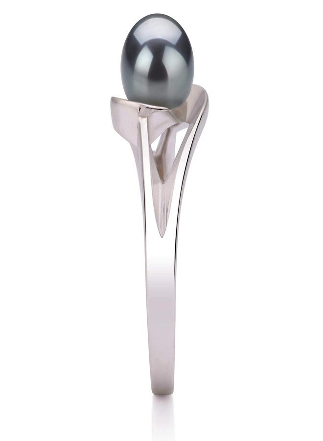PearlsOnly Clare Black 6-7mm AAA Quality Freshwater 925 Sterling Silver Cultured Pearl Ring For Women - Size-6 - Image 4