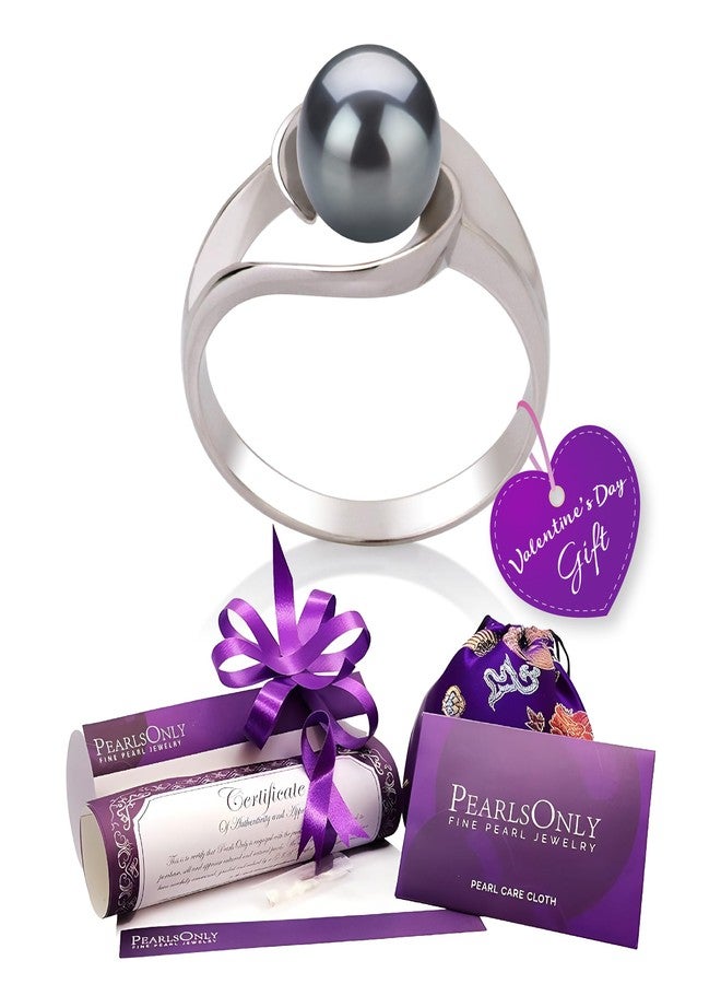PearlsOnly Clare Black 6-7mm AAA Quality Freshwater 925 Sterling Silver Cultured Pearl Ring For Women - Size-6 - Image 1
