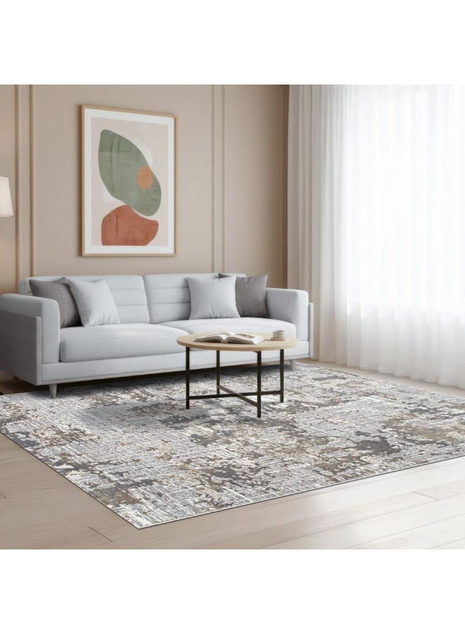 DANUBE HOME Urbana Modern Distressed Rug | Washable Modern Rugs Style | Polypropylene + Polyester Area Rug Floor Covering | Indoor Carpet For Living Room Dining Bedroom 120X180cm-Grey - Image 2