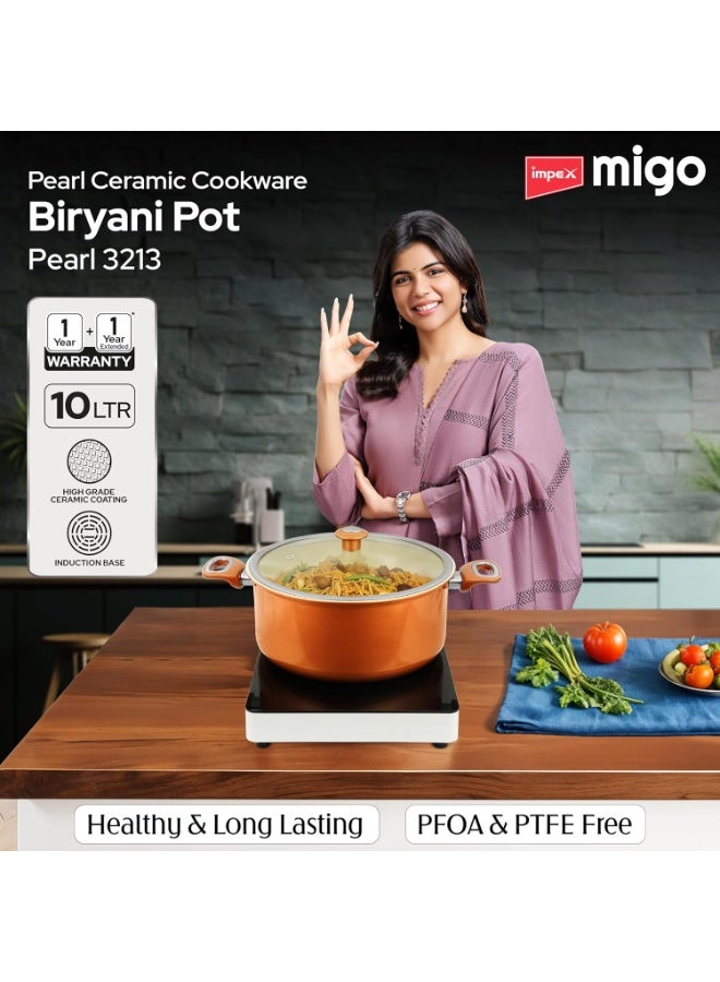 Impex Ceramic Biryani Pot 10 Litre | Induction and Gas Compatible Biriyani Pot | Glass Lid with Steam Vent | Free from PTFE, PFOA and Heavy Metals| 100% Non Toxic | 2 Year Warranty - Image 2