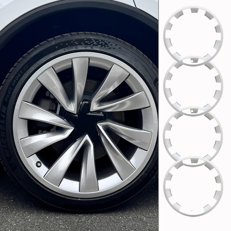 KAVANIC 4Pack Rim Protectors fit for Tesla Model Y Juniper 2025 20 Inch Premium ABS Silver Rim Guards AntiScratch Curb Rash fits for Tesla Rim Protector Model Y Juniper Easy SnapOn Design