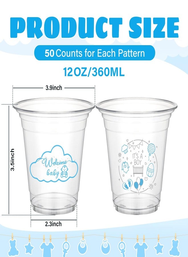 Tioncy 100 Pcs Baby Shower Plastic Cups 12oz Clear Disposable Drinking Cups It's A Boy Blue Baby Shower Gender Reveal Party Supplies Bulk for Birthday Party Decorations - Image 2