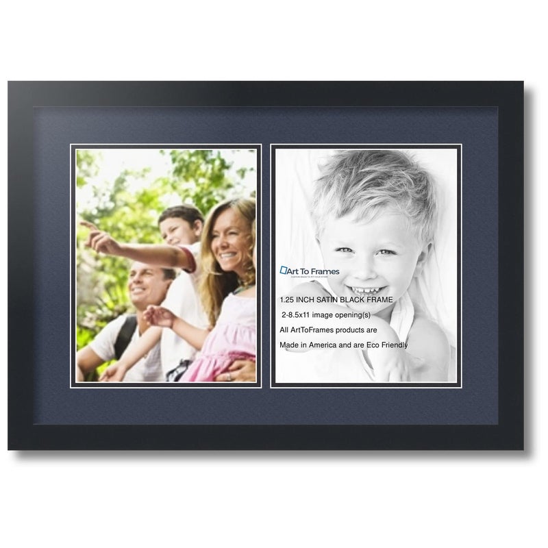 ArtToFrames Collage Photo Frame Double Mat with 2 85x11 Openings and Satin Black Frame