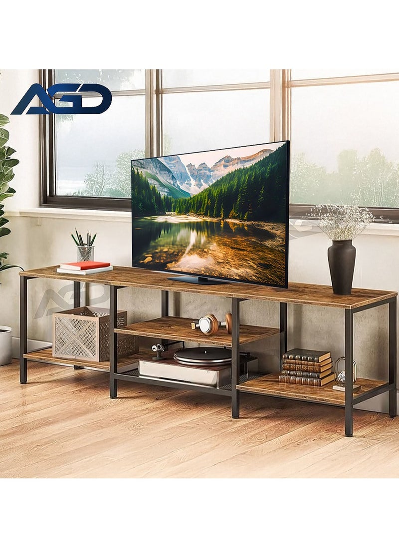 AGD - Multifunctional TV Stand for Home Living Room, 180*40*52cm Supports up to 75 inch, Open Design with Metal Frame and Shelves for Displaying and Storing Various Items/Brown - Image 1