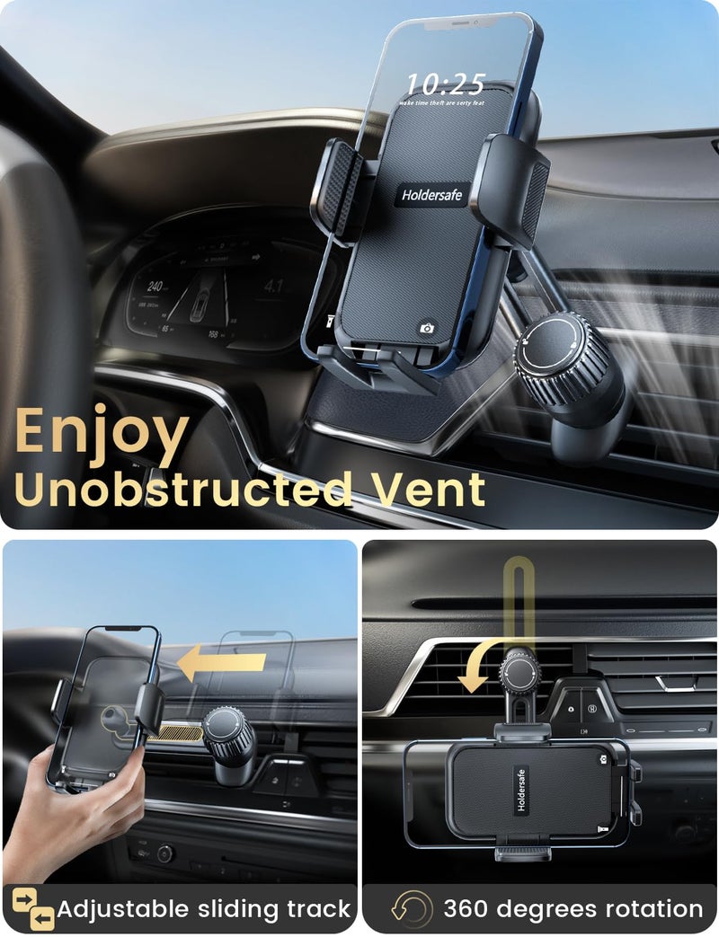 Holdersafe Phone Holders for Your Car: [Never Blocking] Air Vent Cell Phones Mount for iPhone 17 Pro Max & Samsung Android Smartphone [Thick Cases Friendly] Hands-Free Auto Mobile Phone Stand - Image 2