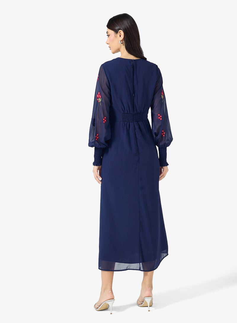 Hope & Ivy Long Sleeve Embroidered V-Neck Front Slit Midi Dress - Image 2