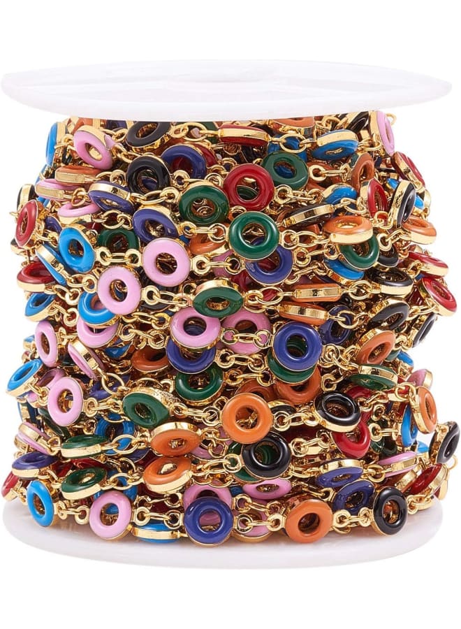 32.8 Ft(10 Meters) Handcrafted Colorful Brass Donut Shape Enamelled Charming Beaded Soldered Chains for Necklace Bracelet Earrings Jewelry Making