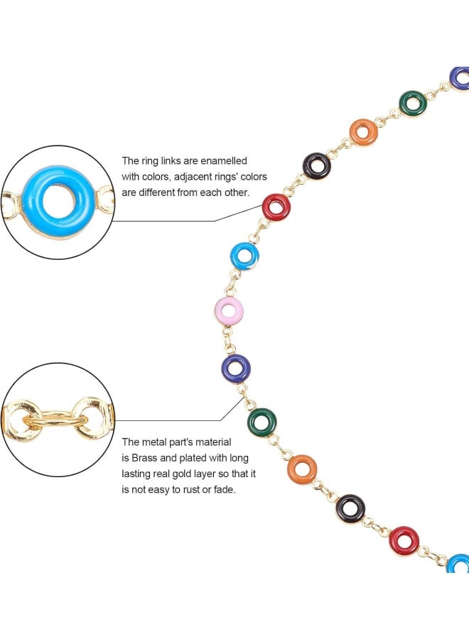 32.8 Ft(10 Meters) Handcrafted Colorful Brass Donut Shape Enamelled Charming Beaded Soldered Chains for Necklace Bracelet Earrings Jewelry Making