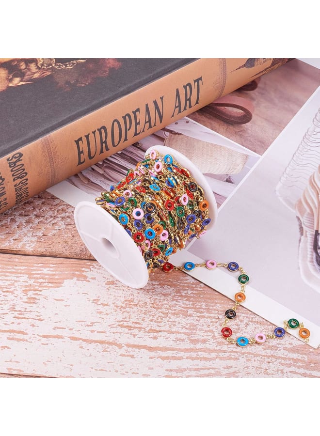 32.8 Ft(10 Meters) Handcrafted Colorful Brass Donut Shape Enamelled Charming Beaded Soldered Chains for Necklace Bracelet Earrings Jewelry Making