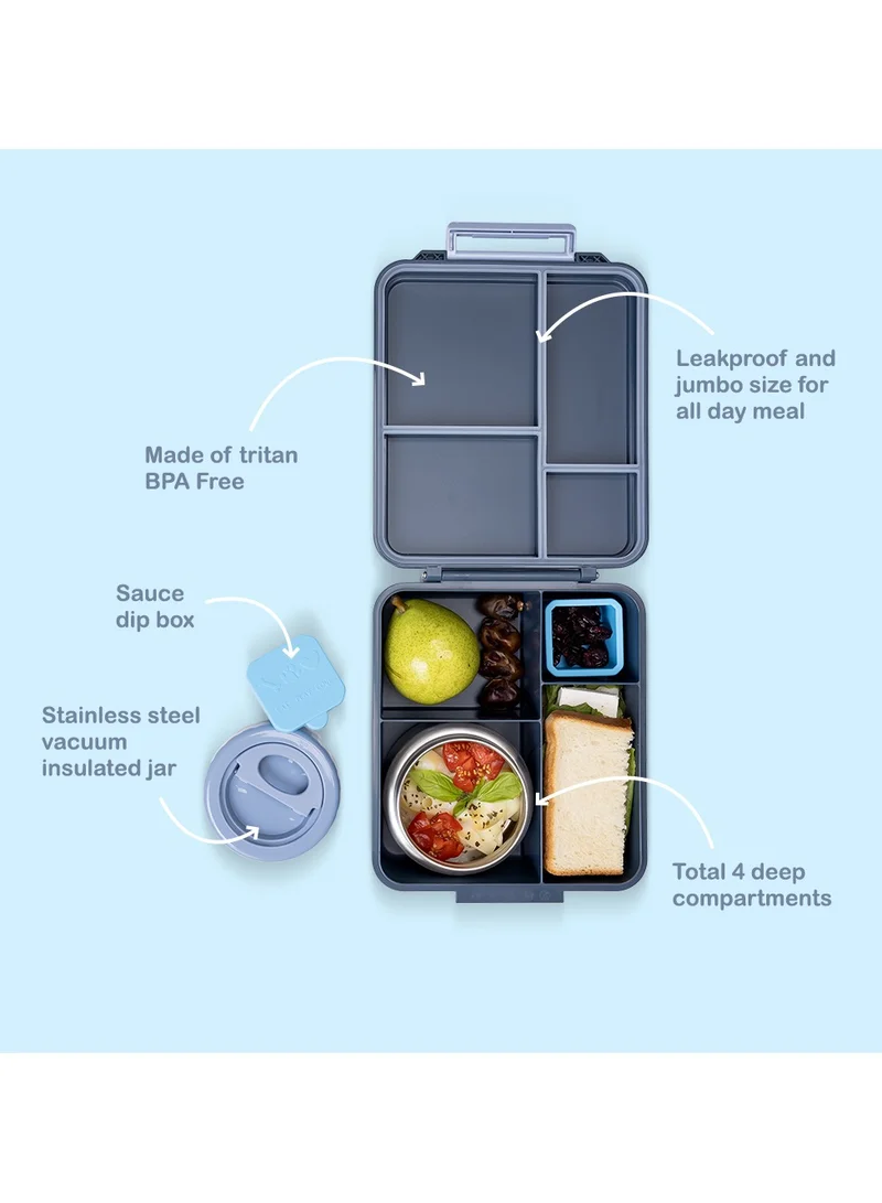 Eazy Kids Eazy Kids Jumbo Bento Lunch Box w/Thermos & Dip Jar- Grey