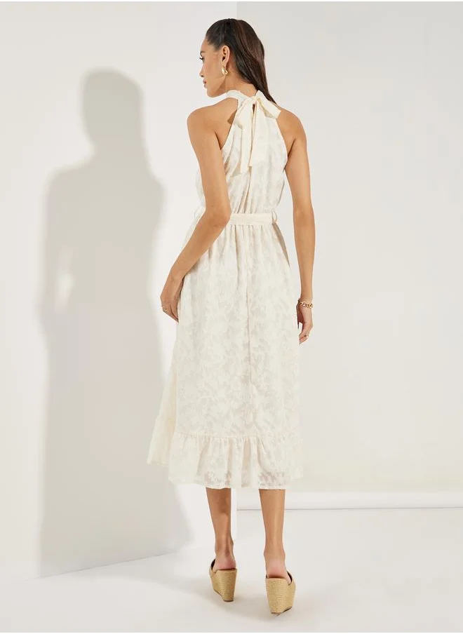 Styli Halter Neck Burnout Textured Midi Dress