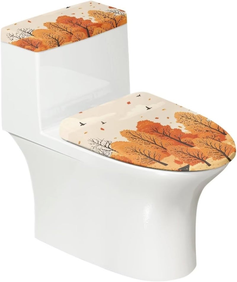 Vanideaoty Store Trees Autumn Toilet Lid Cover and Toilet Tank Lid Cover Cute Stretch Washable for Bathroom Fall Decoration - Image 1