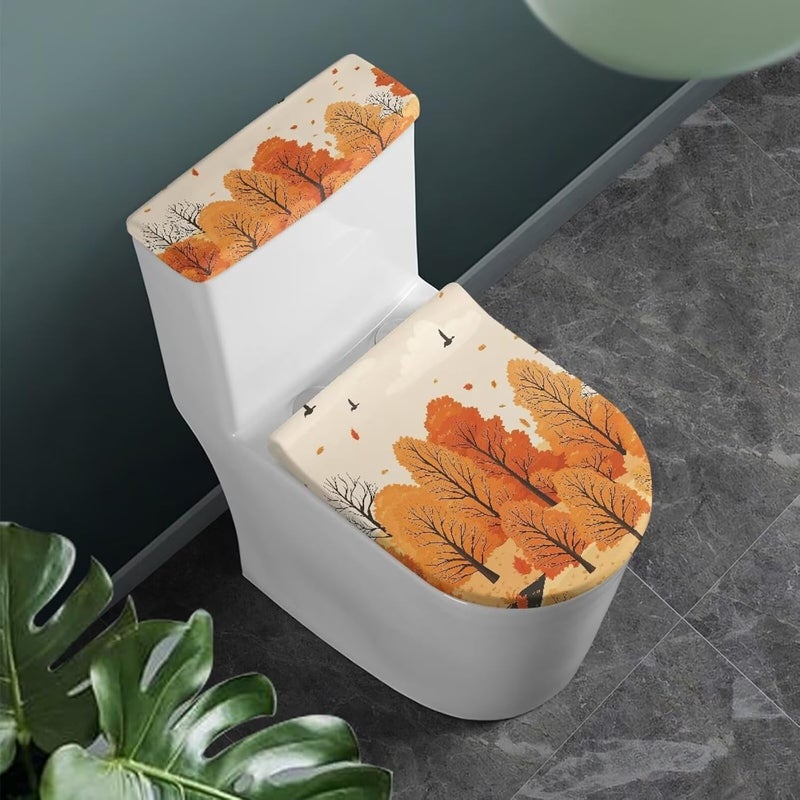 Vanideaoty Store Trees Autumn Toilet Lid Cover and Toilet Tank Lid Cover Cute Stretch Washable for Bathroom Fall Decoration - Image 2