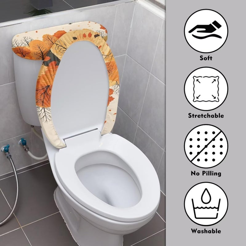 Vanideaoty Store Trees Autumn Toilet Lid Cover and Toilet Tank Lid Cover Cute Stretch Washable for Bathroom Fall Decoration - Image 3