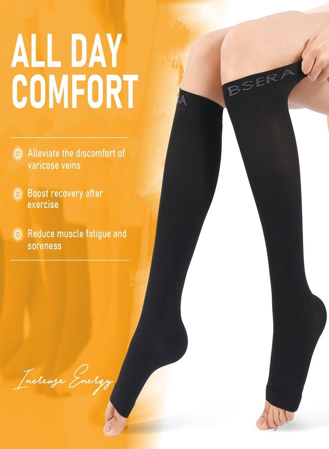 BSERA Open Toe Compression Socks for Women Men - 20-30 Mmhg Toeless Knee High Compression Stockings for Circulation Support Varicose Vein Shin Splints Swelling - Image 5