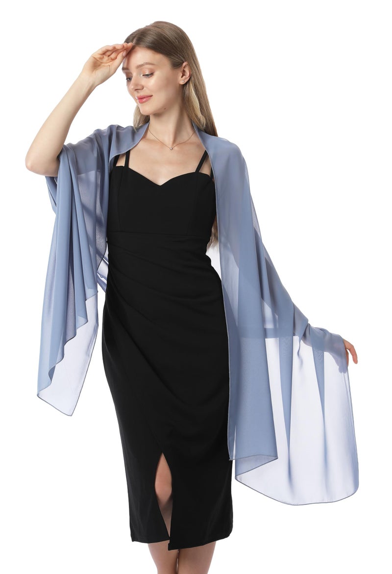 Hotshawl Chiffon Shawls and Wraps for Evening Dresses Women Elegant Soft Scarf Bridal Scarve Wedding Stole (Dusty Blue, One Size) - Image 3