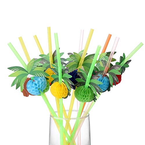 ALINK 50 Coconut Tree Drinking Straws, Hawaiian Beach Cocktail Luau Party Decorations Supplies - Image 1