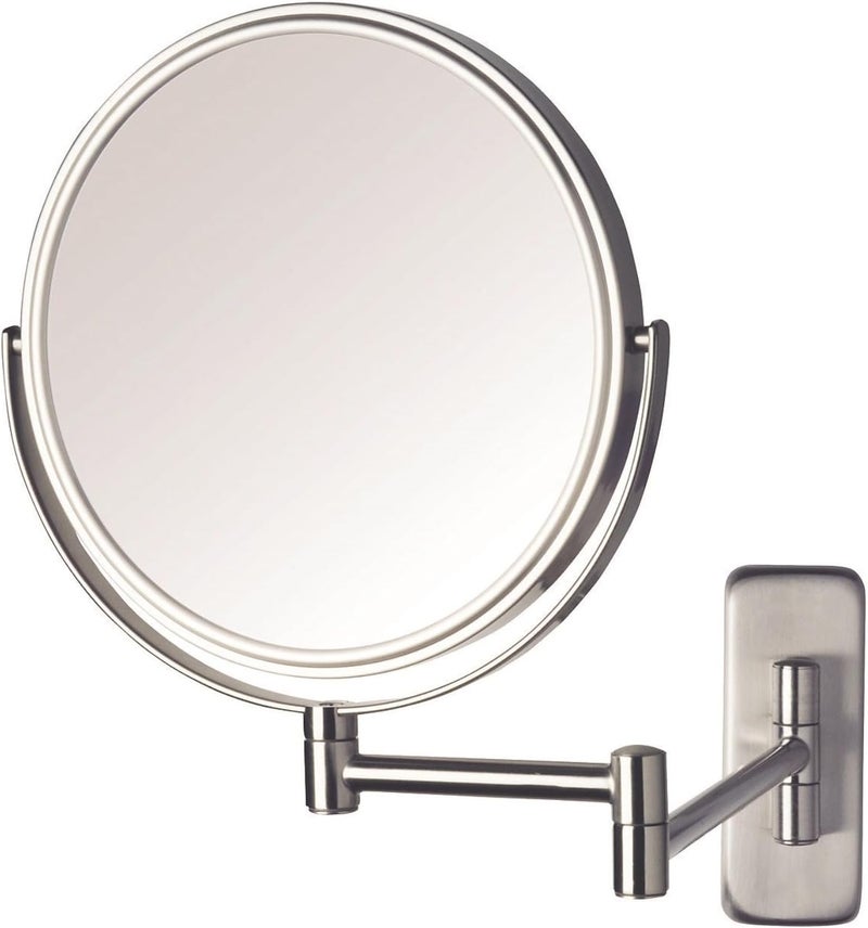 Jerdon Two-Sided Wall Mounted Makeup Mirror with Nickel Finish - 5X/1X Magnification, 8-Inch Diameter, Extends 13.5 Inches - Model JP7506N - Image 1